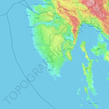 Mappa topografica Regione istriana, altitudine, rilievo
