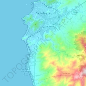 Mappa topografica Perímetro Urbano Santa Marta, altitudine, rilievo