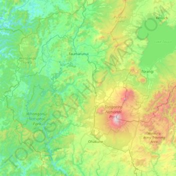 Mappa topografica Ruapehu District, altitudine, rilievo