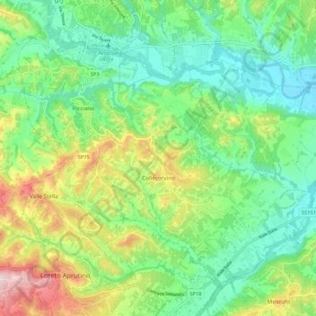 Mappa topografica Collecorvino, altitudine, rilievo