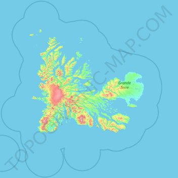 Mappa topografica Kerguelen Archipelago, altitudine, rilievo