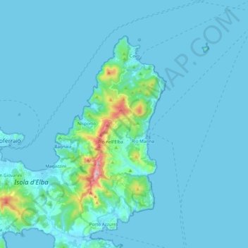 Mappa topografica Rio, altitudine, rilievo