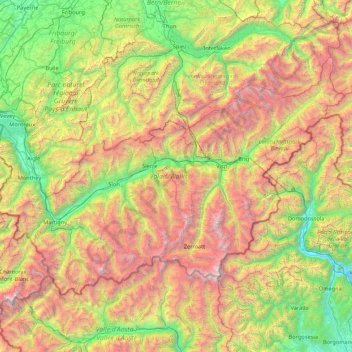 Mappa topografica Valais, altitudine, rilievo