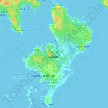 Mappa topografica Cape Sable Island, altitudine, rilievo