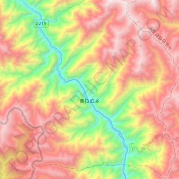 Mappa topografica 普拉底乡, altitudine, rilievo