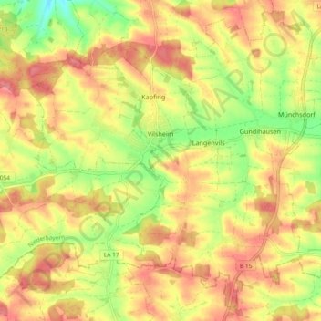 Mappa topografica Vilsheim, altitudine, rilievo
