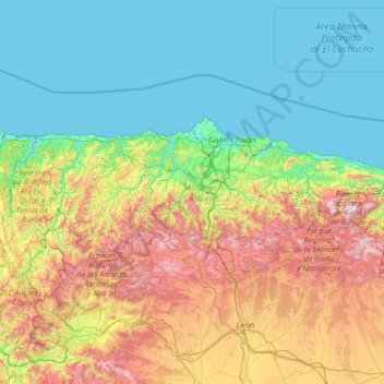 Mappa topografica Asturies, altitudine, rilievo