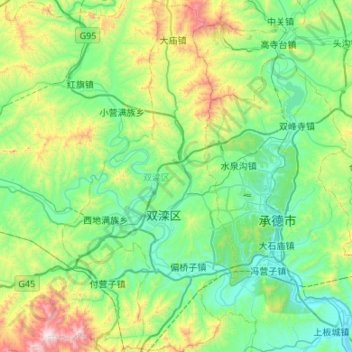 Mappa topografica 双滦区, altitudine, rilievo