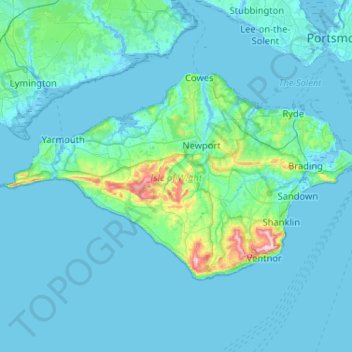 Mappa topografica Isle of Wight, altitudine, rilievo