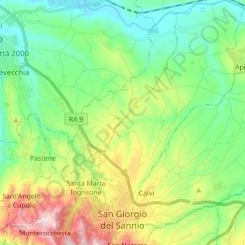 Mappa topografica San Giorgio del Sannio, altitudine, rilievo