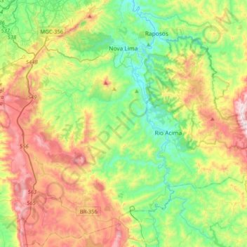 Mappa topografica Nova Lima, altitudine, rilievo