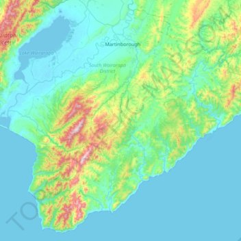 Mappa topografica Martinborough Community, altitudine, rilievo