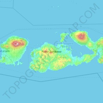 Mappa topografica Sumbawa, altitudine, rilievo