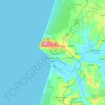Mappa topografica Figueira da Foz, altitudine, rilievo