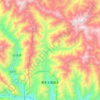 Mappa topografica 黄羊关藏族乡, altitudine, rilievo