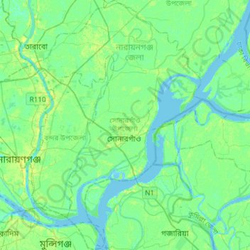 Mappa topografica Sonargaon, altitudine, rilievo
