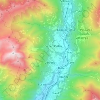 Mappa topografica Cerveno, altitudine, rilievo