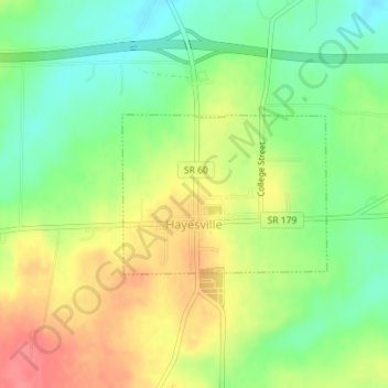 Mappa topografica Hayesville, altitudine, rilievo