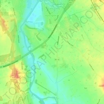 Mappa topografica Huntington, altitudine, rilievo