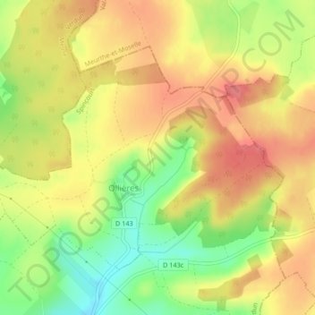 Mappa topografica Ollières, altitudine, rilievo
