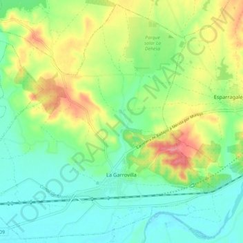 Mappa topografica La Garrovilla, altitudine, rilievo