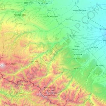 Mappa topografica Баксан, altitudine, rilievo
