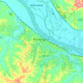 Mappa topografica Washington, altitudine, rilievo