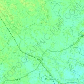 Mappa topografica Pupri, altitudine, rilievo