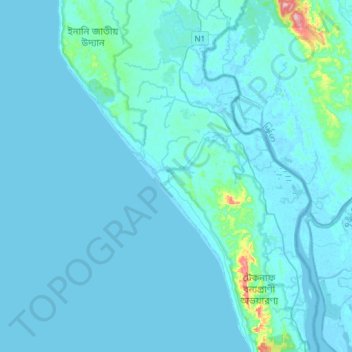 Mappa topografica Rohingya Refugee Camp in Bangladesh, altitudine, rilievo