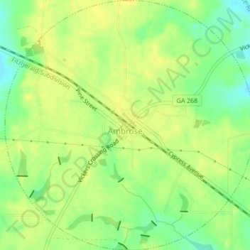 Mappa topografica Ambrose, altitudine, rilievo