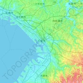 Mappa topografica 千葉市, altitudine, rilievo
