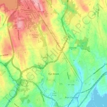 Mappa topografica Village of Rye Brook, altitudine, rilievo