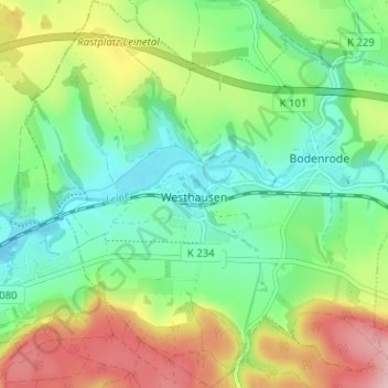 Mappa topografica Westhausen, altitudine, rilievo
