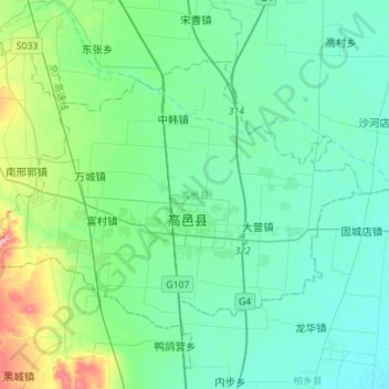 Mappa topografica 高邑县, altitudine, rilievo
