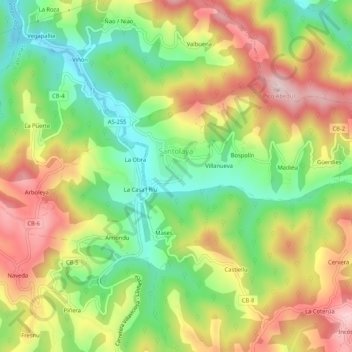 Mappa topografica Santa Eulalia, altitudine, rilievo