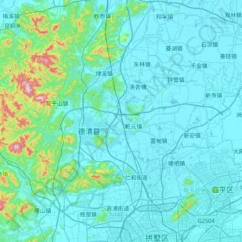 Mappa topografica 德清县, altitudine, rilievo