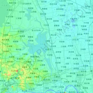 Mappa topografica 扬州市, altitudine, rilievo