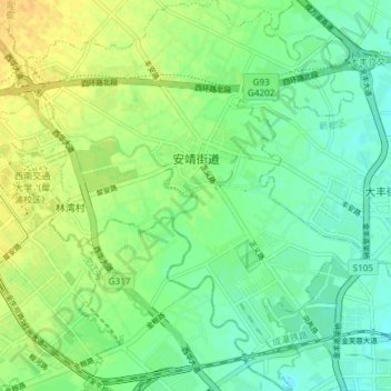 Mappa topografica 安靖街道, altitudine, rilievo