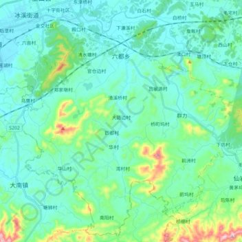 Mappa topografica 六都乡, altitudine, rilievo