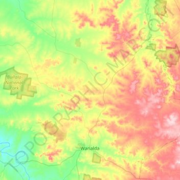 Mappa topografica Warialda, altitudine, rilievo