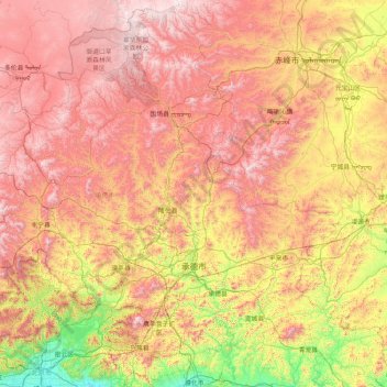 Mappa topografica 承德市, altitudine, rilievo