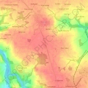 Mappa topografica Runan, altitudine, rilievo