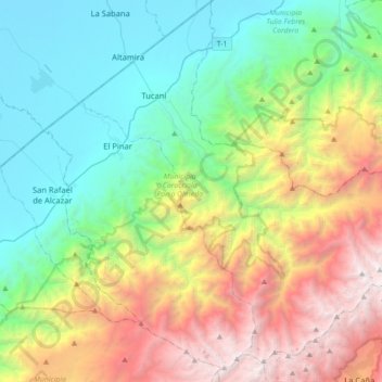 Mappa topografica Municipio Caracciolo Parra Olmedo, altitudine, rilievo