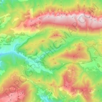 Mappa topografica Josa i Tuixén, altitudine, rilievo
