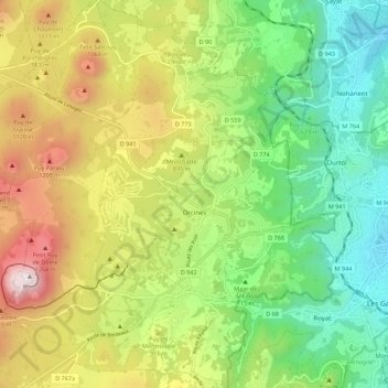 Mappa topografica Orcines, altitudine, rilievo