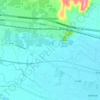 Mappa topografica Caldiero, altitudine, rilievo