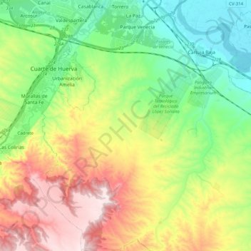 Mappa topografica Torrero-La Paz, altitudine, rilievo