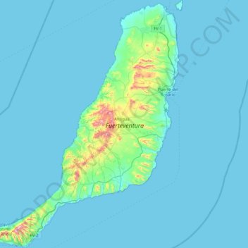 Mappa topografica Fuerteventura, altitudine, rilievo