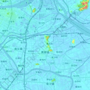 Mappa topografica 黄圃镇, altitudine, rilievo