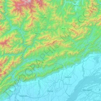 Mappa topografica Lower Siang, altitudine, rilievo
